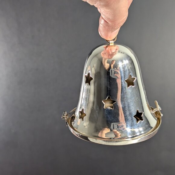 Silver plated Christmas bell pomander, electric tealight holder tree decoration - Picture 6 of 10